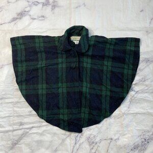 O’Neil of Dublin Plaid Poncho Girls Size XS Green Blue Wool Collared i59